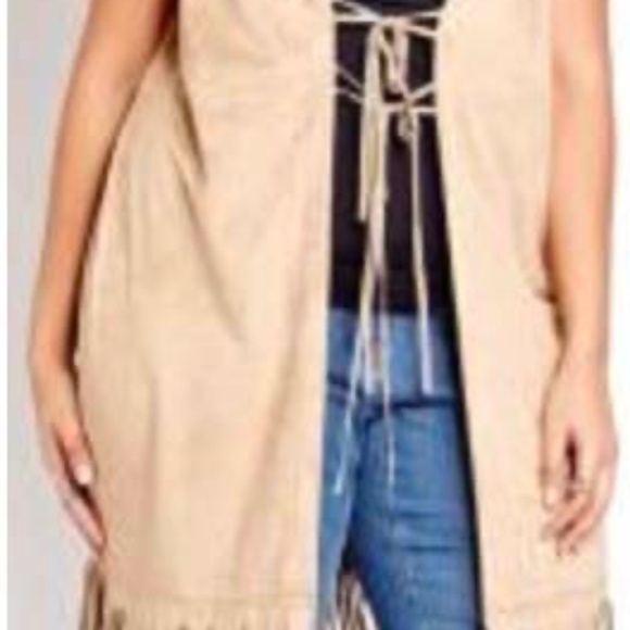 VEST, FAUX SUEDE, COLOUR: SUEDE, SZ 24, SLEEVELESS, LONG BOTTOM FRINGE, - Picture 1 of 16